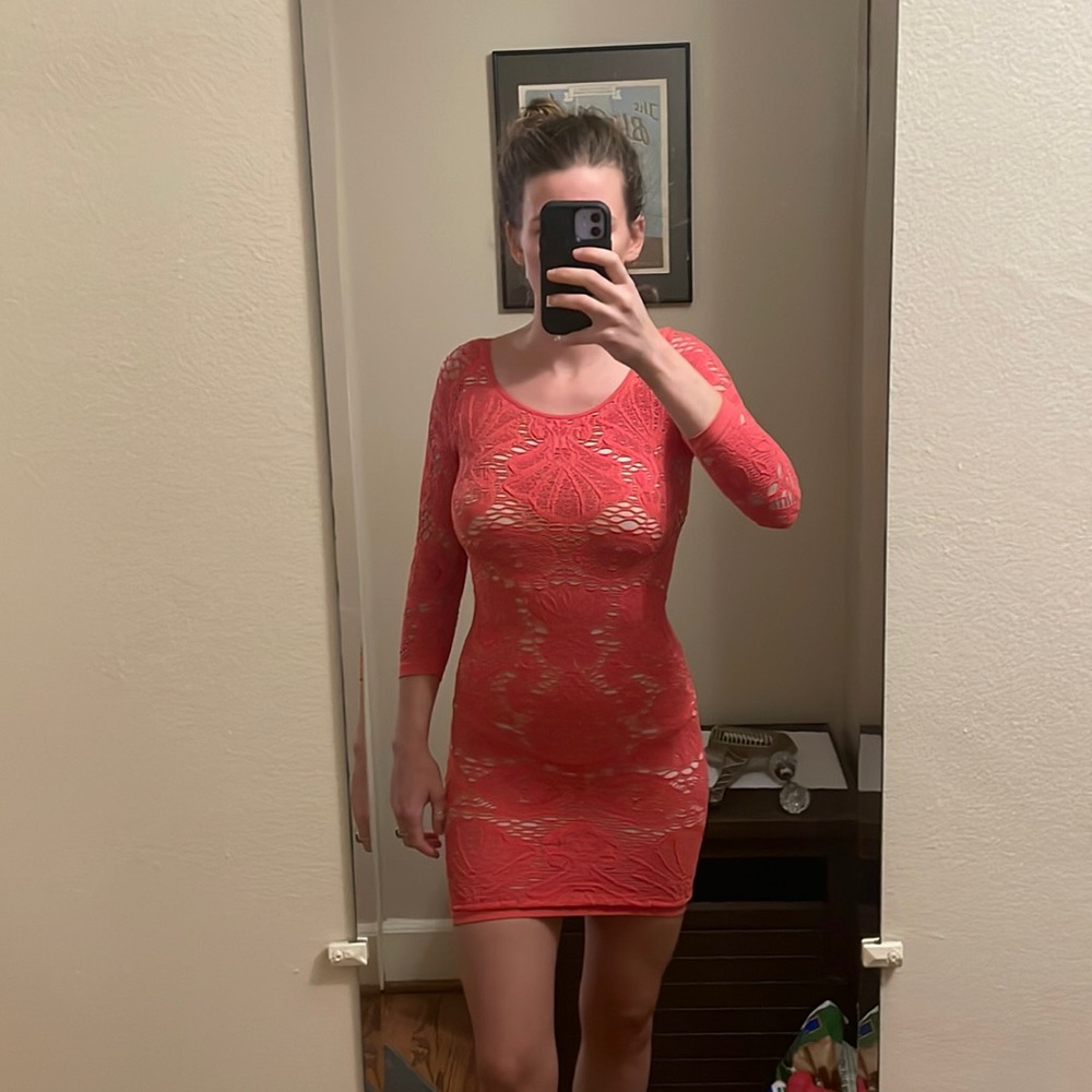 Free People body con dress- attached nude slip underneath